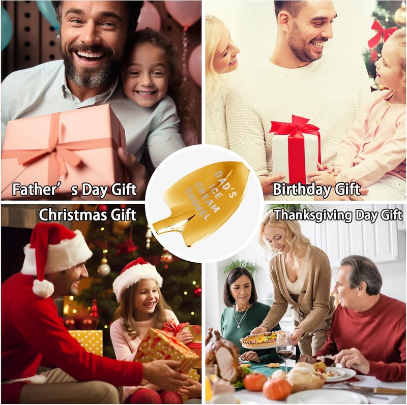 stormroo Gifts for Dad Stocking Stuffers for men dad father gifts Men Ice Cream Spoon Scoop for Ice Cream Lovers , Gifts for men Funny Engraved Stainless Steel Spoon Shovel, Birthday Fathers Gifts (Golden) - Image 3